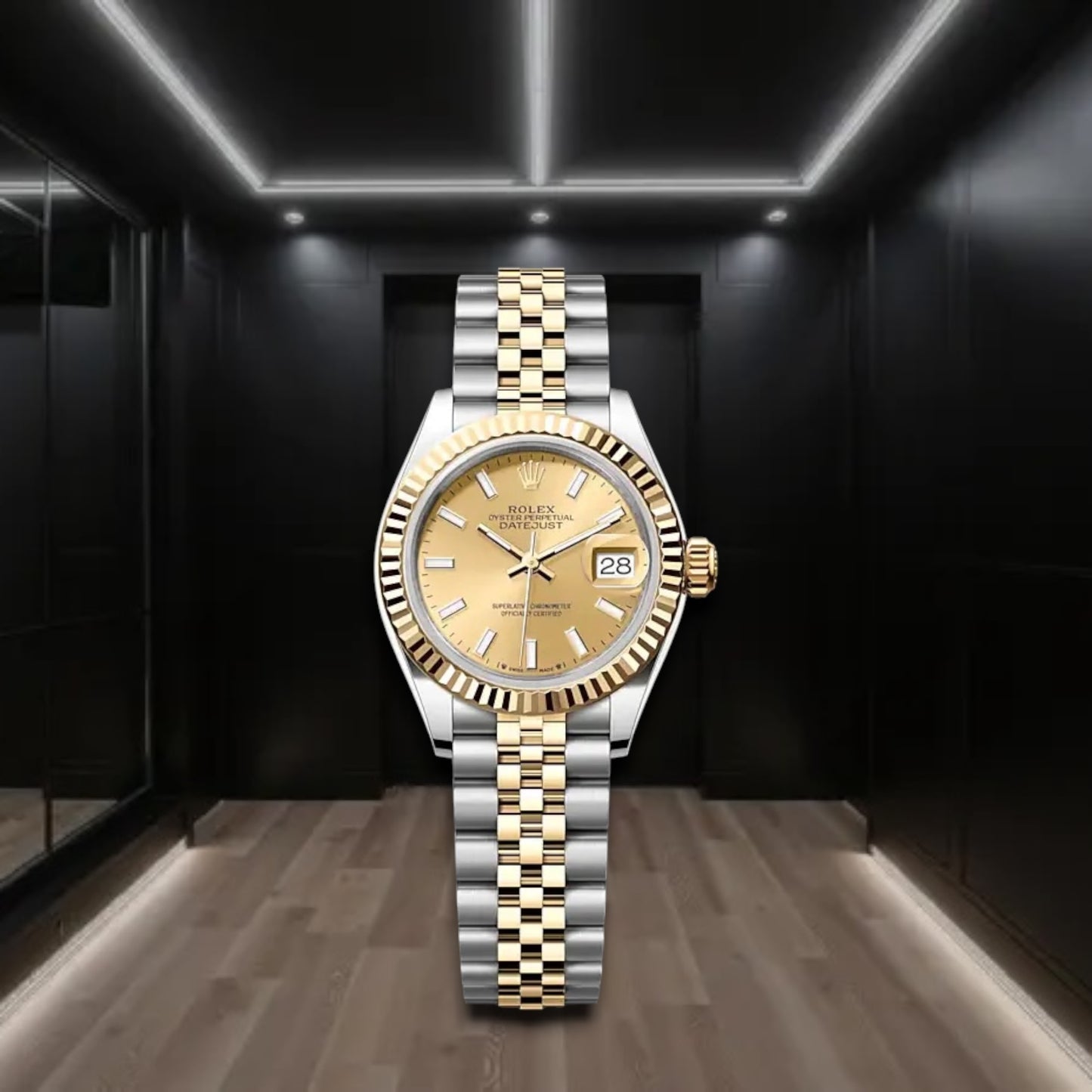 Datejust Two Tone Champagne Dial Fluted Bezel Stick Markers Jubilee 31mm