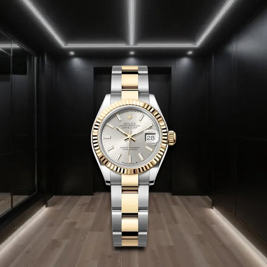 Datejust Two Tone Yellow Gold Silver Dial Fluted Bezel Stick Markers Oyster 31mm
