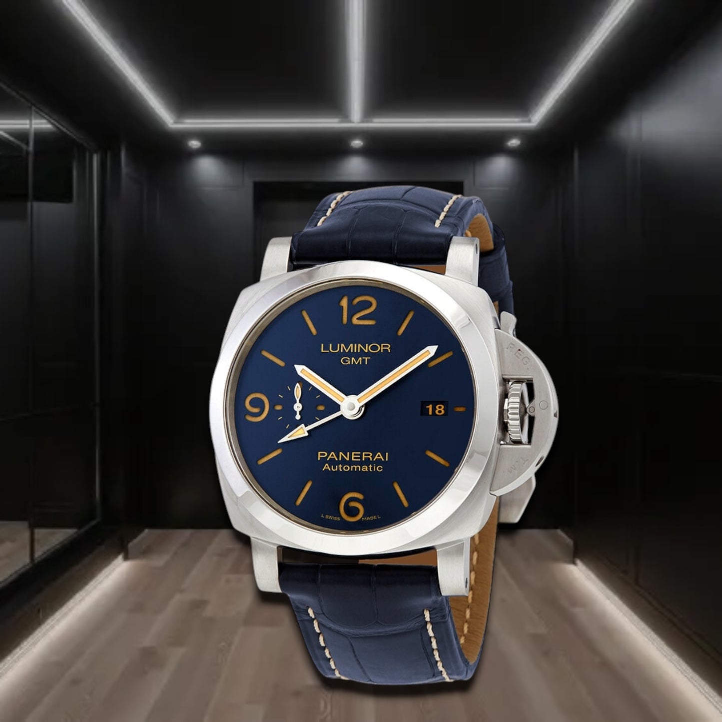Panerai Luminor 1950 GMT Automatic Blue Dial Leather Strap 44mm PAM01033