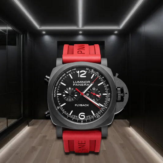 Panerai Luminor 1950 GMT Chrono Flyback "Takashi Sorimachi" Black Dial Red Rubber Strap 44mm PAM01275