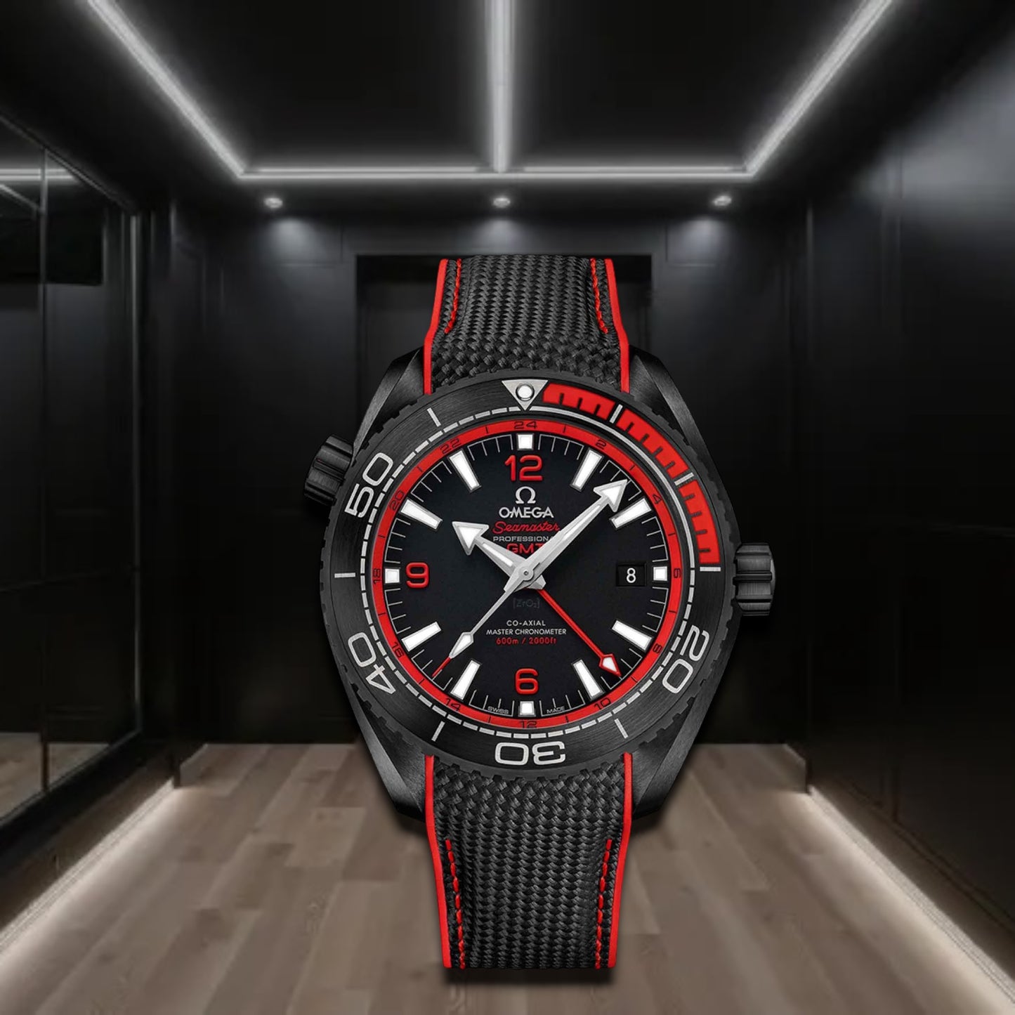Omega Seamaster Planet Ocean 600M Co-axial Master Chronometer GMT Ceramic Black & Red Rubber Strap 45.5mm