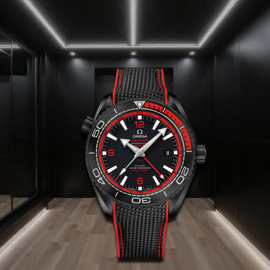 Omega Seamaster Planet Ocean 600M Co-axial Master Chronometer GMT Ceramic Black & Red Rubber Strap 45.5mm