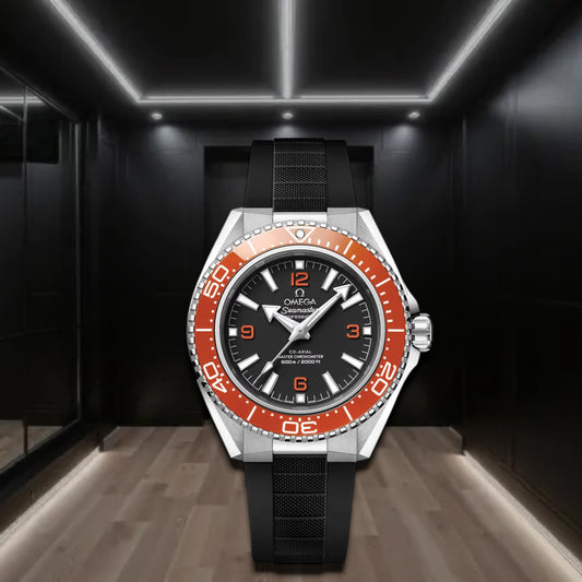 Omega Seamaster Planet Ocean 600m Steel Orange Bezel Rubber Strap 42mm