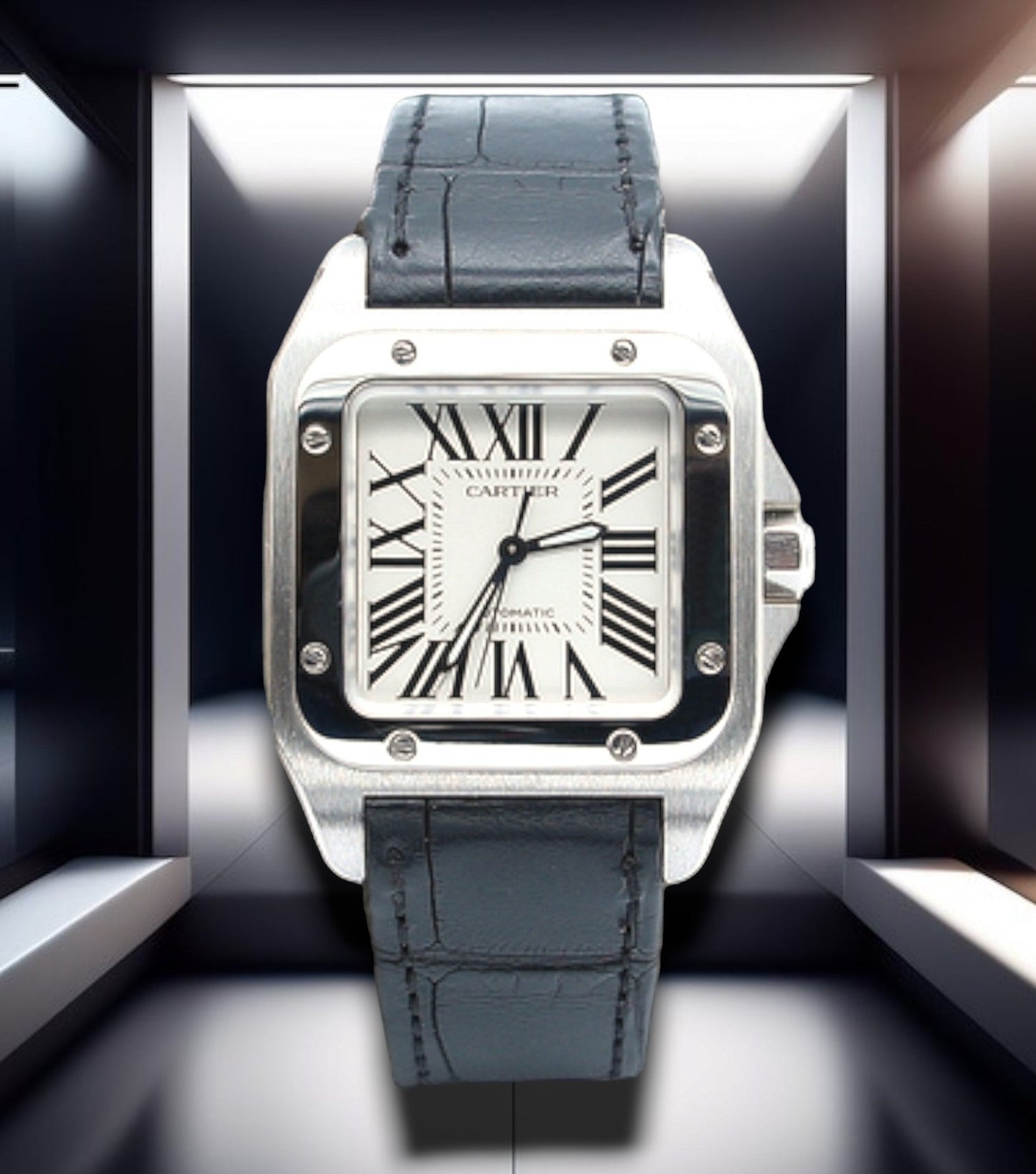 Cartier Santos De Cartier Large Steel Leather Strap 40mm (Copy)