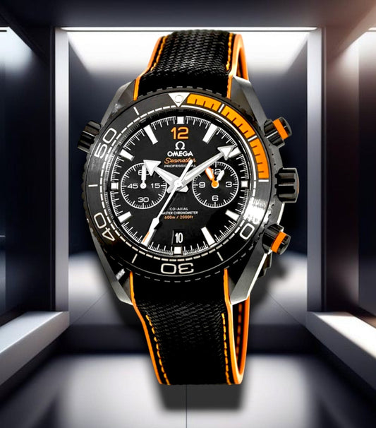 Omega Seamaster Planet Ocean Deep Black Dial Ceramic Orange Rubber Strap 45.5mm