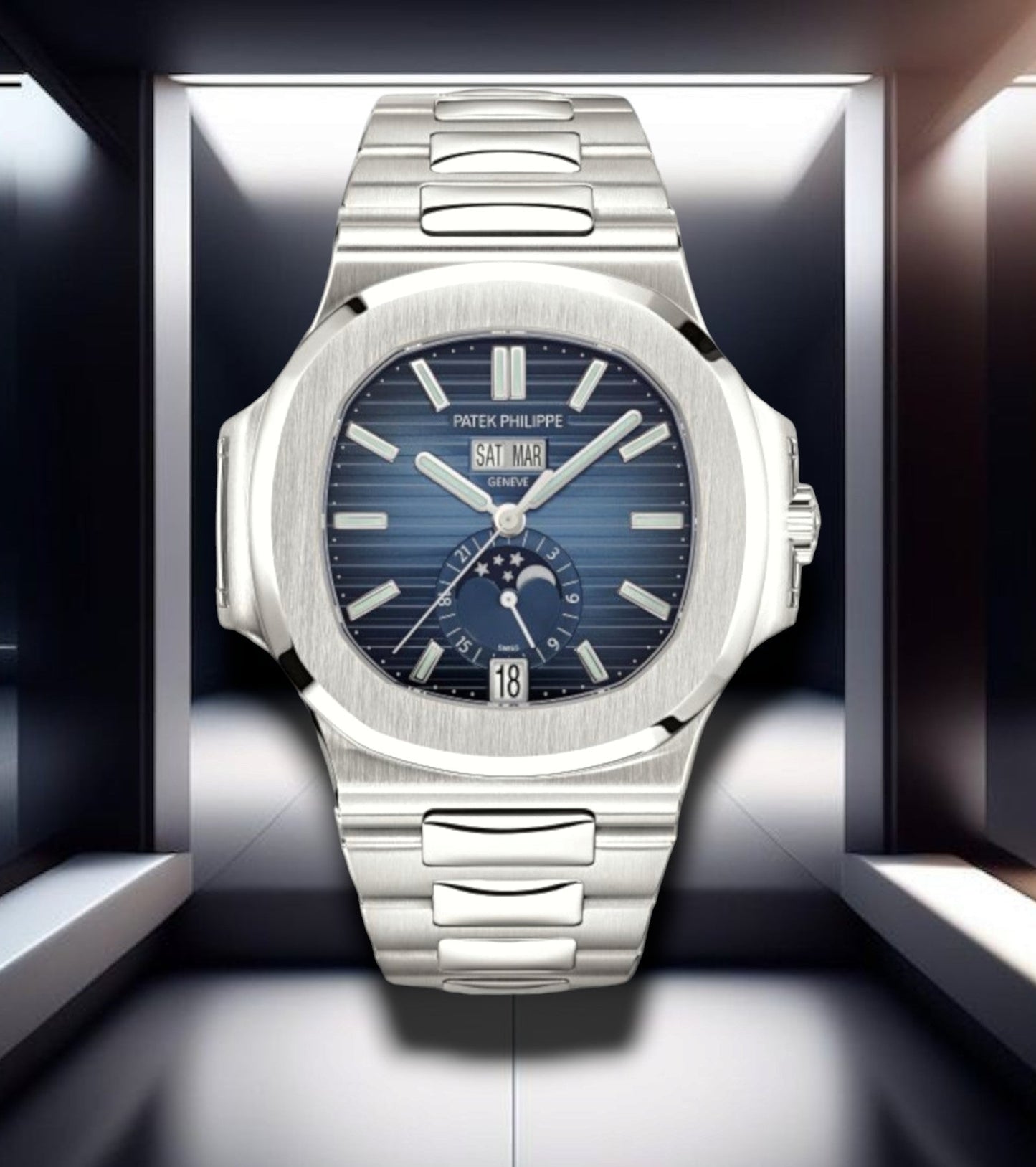 Patek Philippe Nautilus Annual Calendar Moon Phases Blue Dial 40.5mm