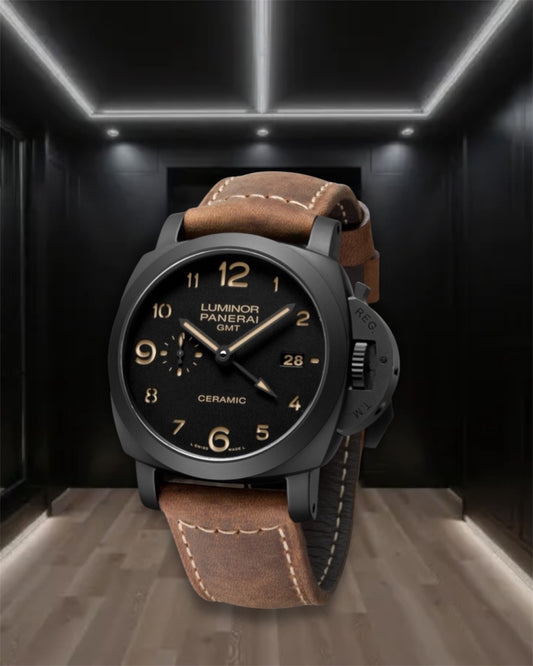 Panerai Luminor Marina 1950 3 Days GMT Automatic Ceramica Black Dial Brown Strap 44 mm PAM00441