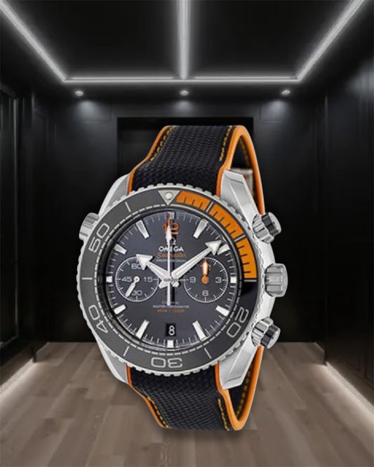 Omega Seamaster Planet Ocean Deep Black Dial Steel Case Orange Rubber Strap 45.5mm