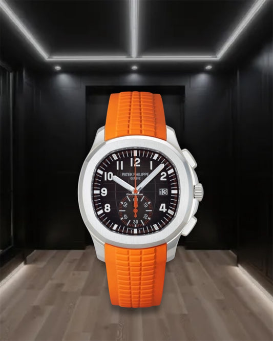 Patek Philippe Aquanaut Chronograph 5968A Steel Case Black Dial Orange Rubber Strap 42.2mm