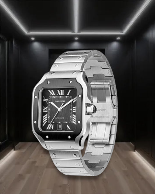 Cartier Santos De Cartier Large Steel Black Dial Black Bezel 40mm