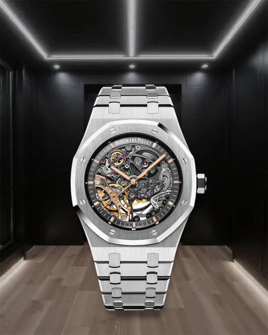 Audemars Piguet Royal Oak Double Balance Wheel Openworked Steel Black Dial 41mm