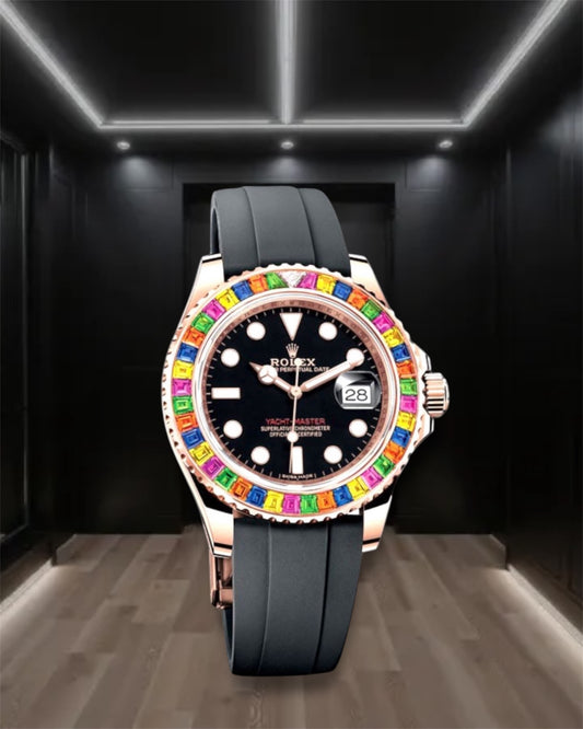 Yacht-Master 42 Oysterflex Everose Gold Rainbow Crystals "Haribo"