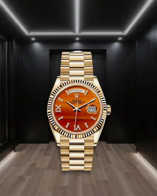 Day-Date Gold Carnelian Orange Diamonds Dial President 36mm