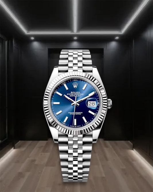 Datejust Steel Blue Dial Stick Markers Fluted Bezel Jubilee 41mm