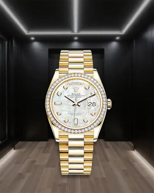 Day-Date Yellow Gold Mother Of Pearl Dial Diamond Bezel President 36mm