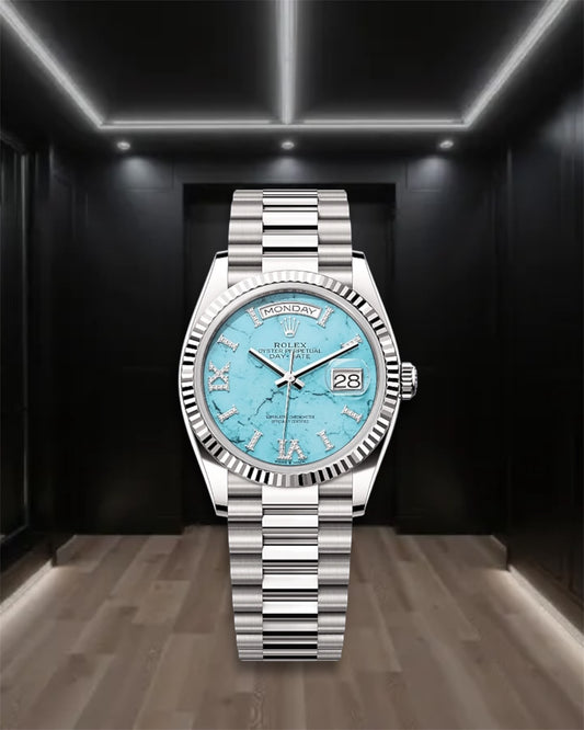Day-Date Steel Turquoise Dial Fluted Bezel President 36mm