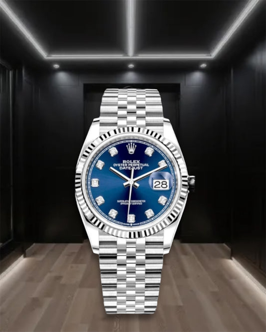 Datejust Steel Blue Dial Fluted Bezel Diamond Markers Jubilee 36mm