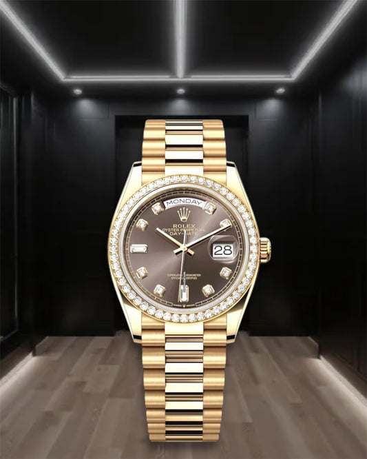 Day-Date Yellow Gold Dark Grey Dial Diamond Bezel President 36mm