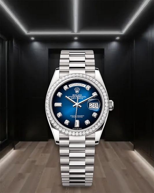 Day-Date Steel Blue Dial Diamond Bezel President 36mm