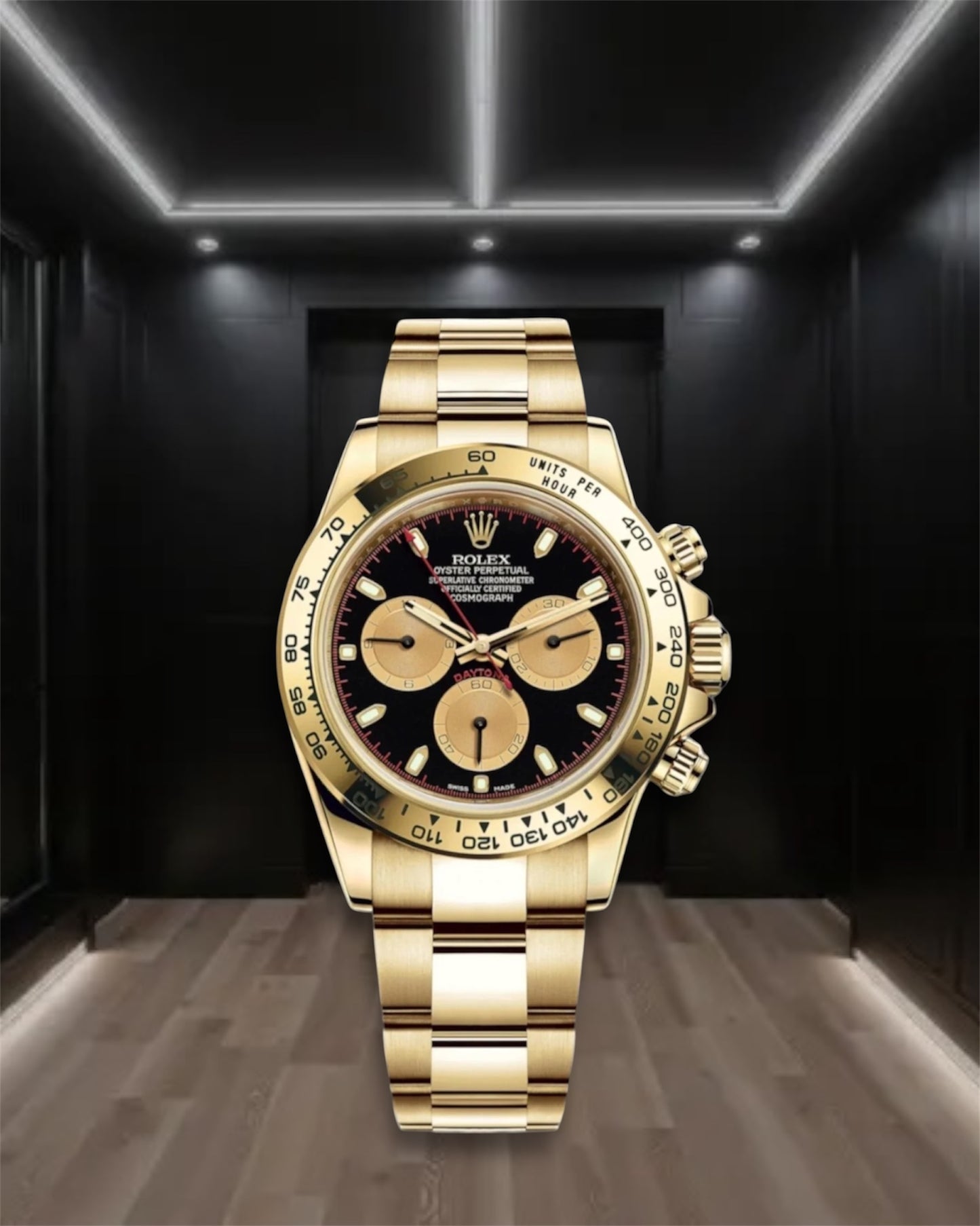 Daytona Yelloow Gold Black Dial Champagne Chronographs 40mm