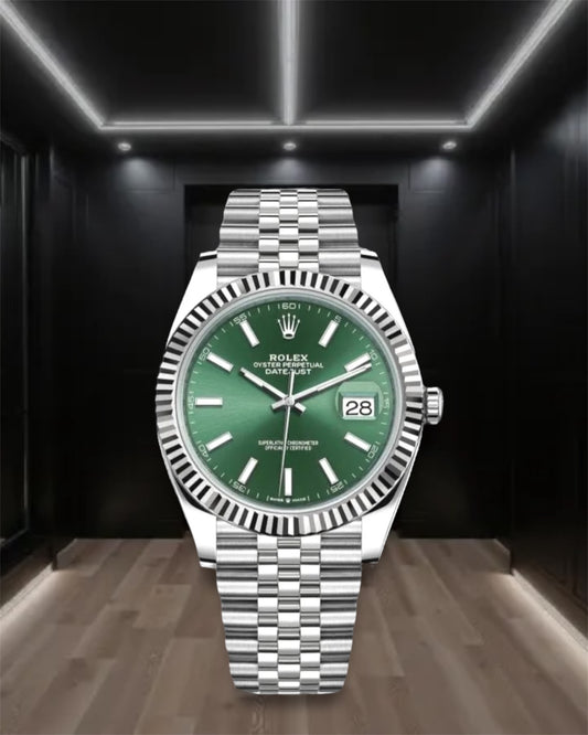 Datejust 41 Steel Green Dial Fluted Bezel Jubilee