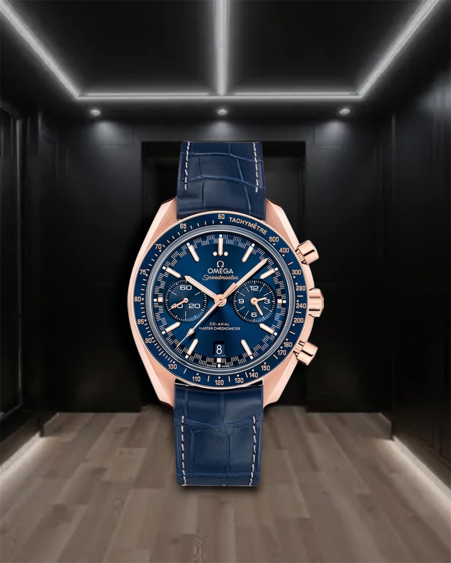 Omega Speedmaster Racing Co-Axial Master Chronometer Chronograph Sedna Blue leather Strap 44.25mm