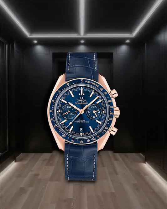 Omega Speedmaster Racing Co-Axial Master Chronometer Chronograph Sedna Blue leather Strap 44.25mm