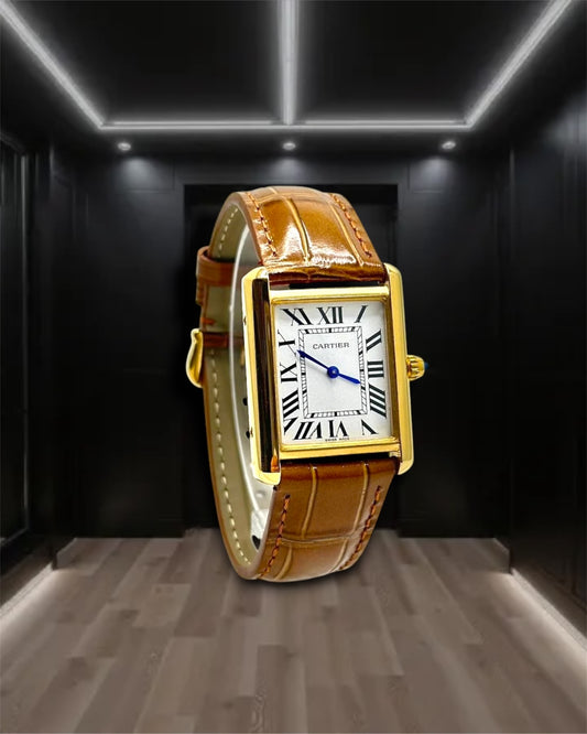 Cartier Tank Louis De Cartier Gold Case White Dial Brown Leather Strap Quartz 33,7mm