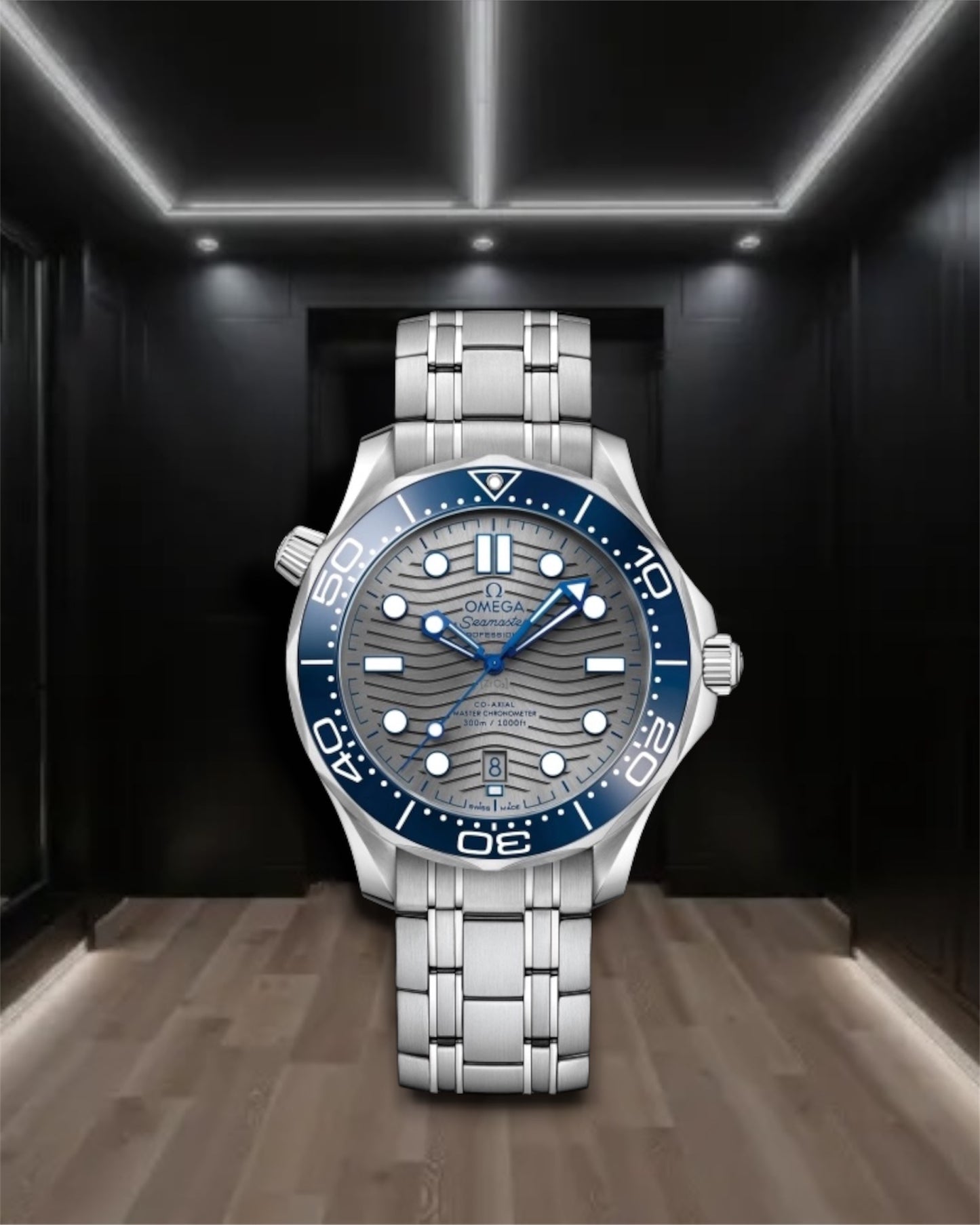 Omega Seamaster Diver 300 Steel Grey Dial Blue bezel 42mm