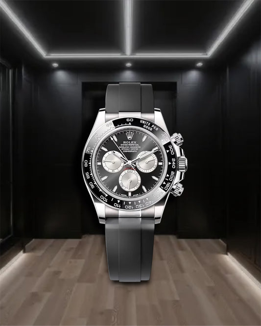 Daytona Cosmograph Black Dial Black Bezel Silver Chronographs Oysterflex 