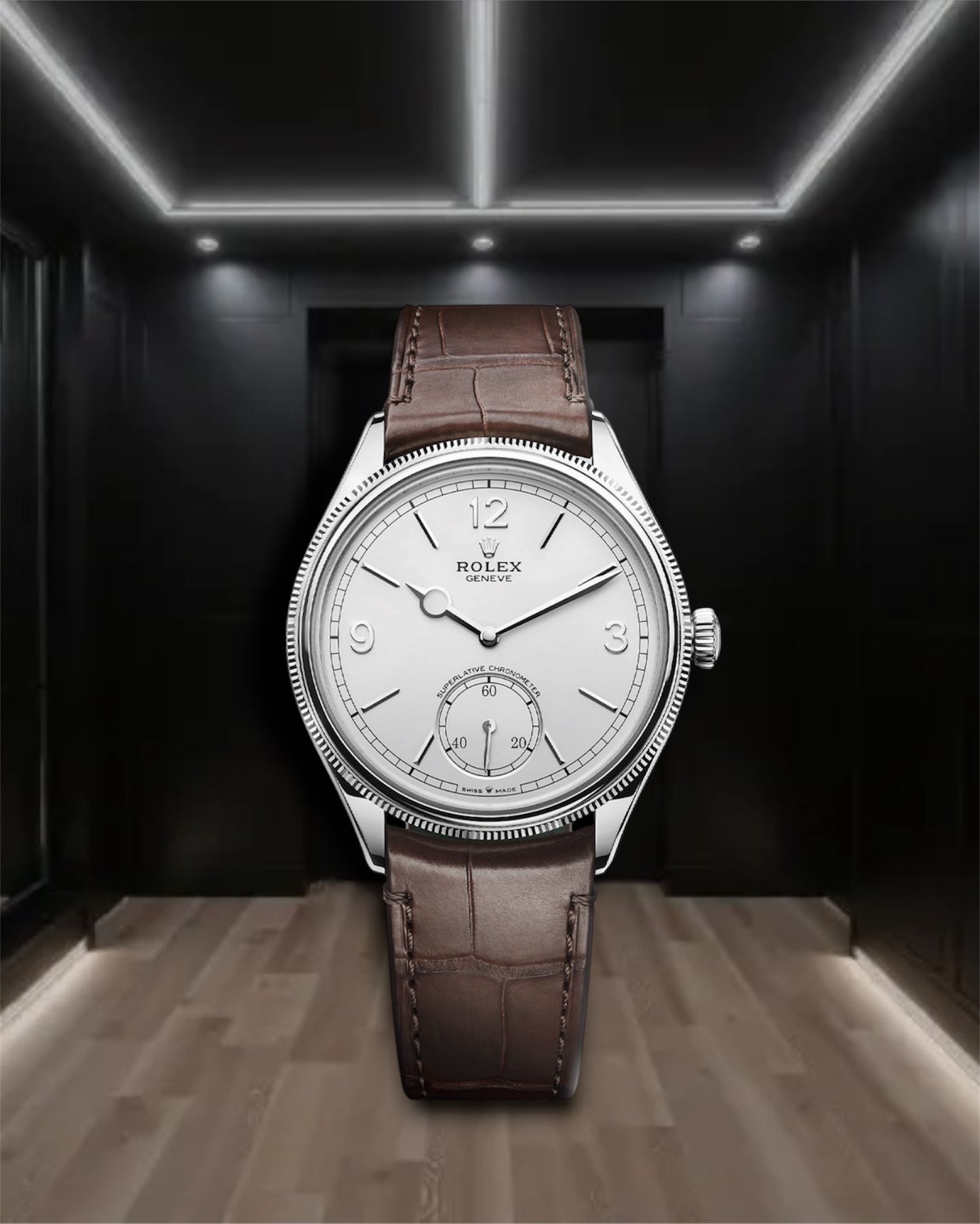 Perpetual 1908 Steel White Dial Brown Leather Strap 39mm Ref 52509-0006