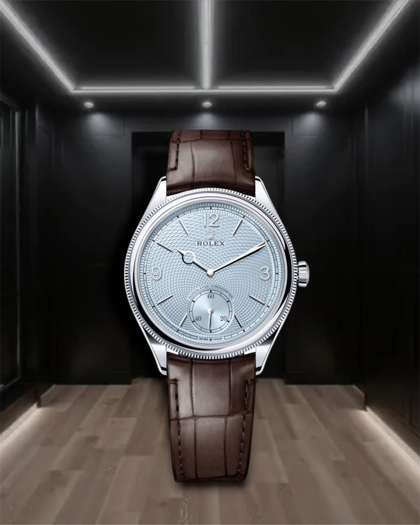 Perpetual 1908 Steel Ice Blue Dial Brown Leather Strap 39mm Ref M52506-0003