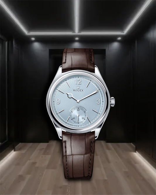 Perpetual 1908 Steel Ice Blue Dial Brown Leather Strap 39mm Ref M52506-0003