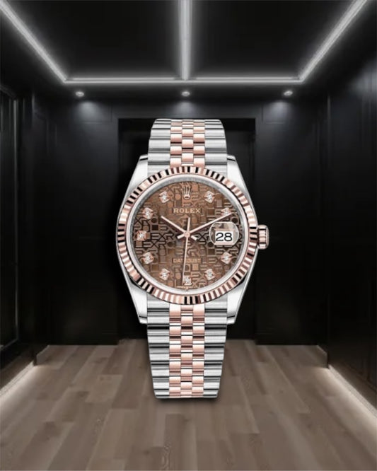 Datejust 36 Two Tone Everose Gold Chocolate Dial Design Set Diamond Markers Jubilee