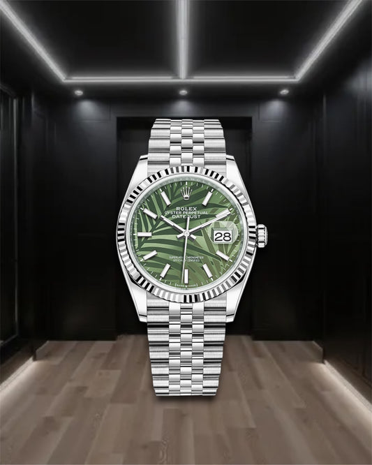 Datejust 36 SS Green Olive Palm Dial Jubilee