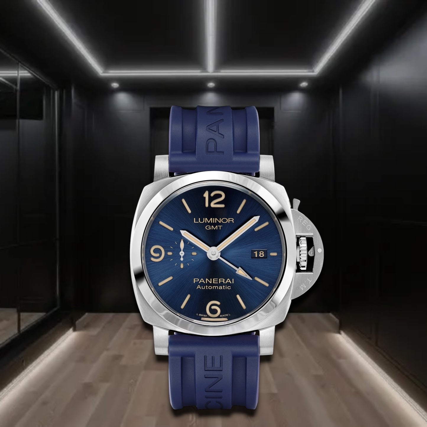 Panerai Luminor GMT Blue Dial Rubber Strap 44mm PAM1033