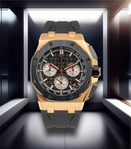 Audemars Piguet Royal Oak Offshore Selfwinding White Chronograph Rose Gold Black Dial 43mm