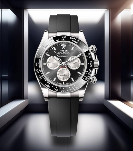 Daytona Cosmograph Black Dial Black Bezel Silver Chronographs Oysterflex 