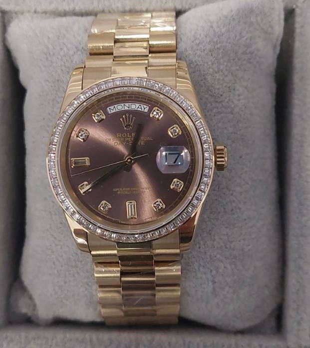 Day-Date Yellow Gold Dark Grey Dial Diamond Bezel President 36mm