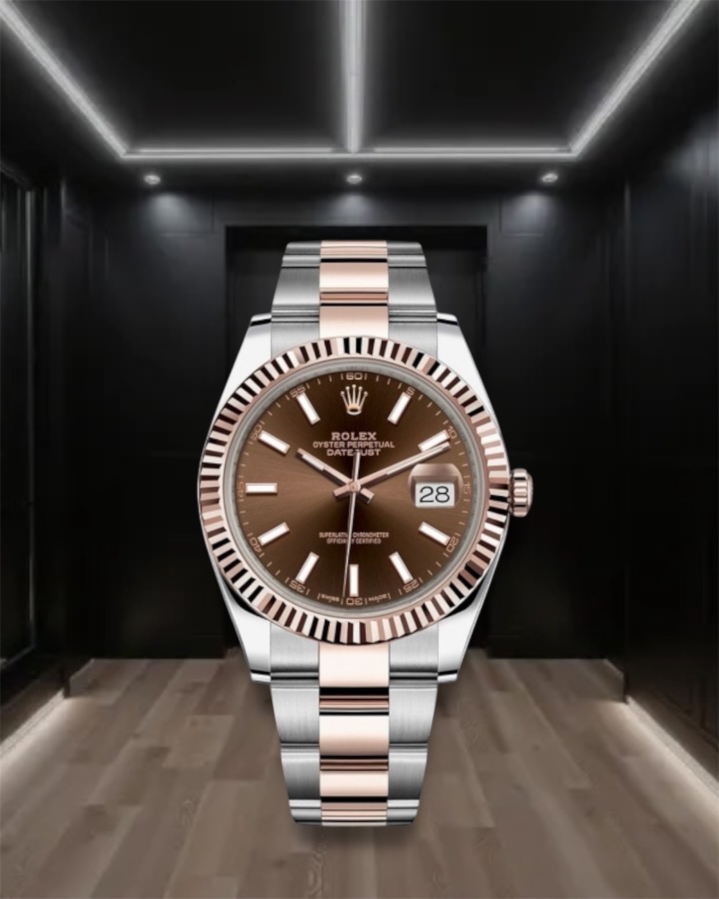 Datejust 41 Two Tone Everose Gold Chocolate Dial Stick Markers Oyster