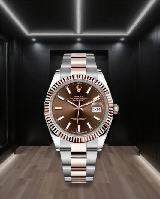 Datejust 41 Two Tone Everose Gold Chocolate Dial Stick Markers Oyster