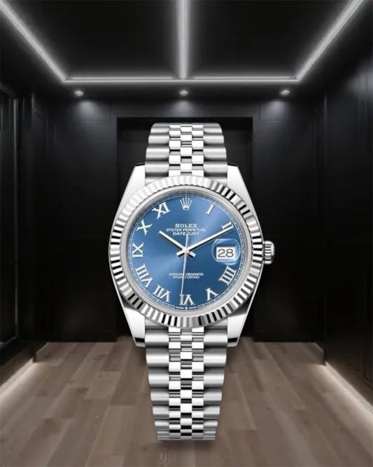 Datejust Steel Blue Dial Roman Markers Fluted Bezel Jubilee 41mm