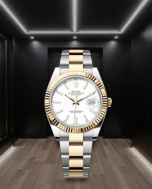 Datejust 41 Two Tone White Stick Dial Oyster