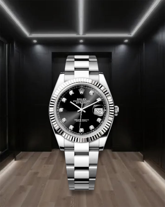 Datejust 41 Steel Black Dial Diamond Markers Oyster